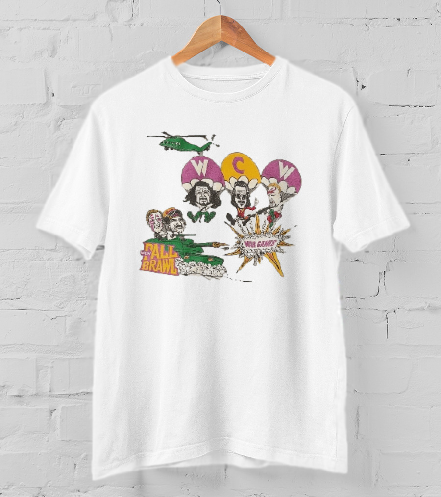 WCW Fall Brawl War Games Helicopter Cartoon Characters Explosion T-Shirt