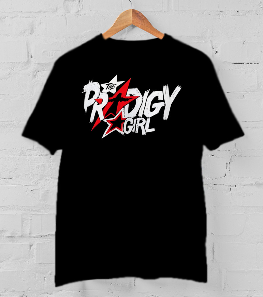 The Prodigy Girl Red White Stars Distressed Brush Lettering T-Shirt
