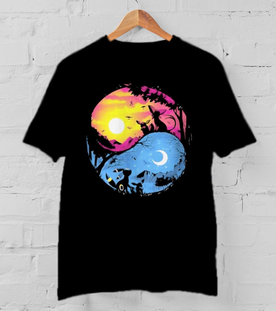 Yin Yang Espeon Umbreon Day Night Sunset Crescent Moon Harmony T-Shirt