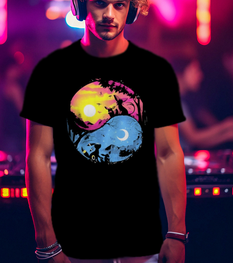 Yin Yang Espeon Umbreon Day Night Sunset Crescent Moon Harmony T-Shirt