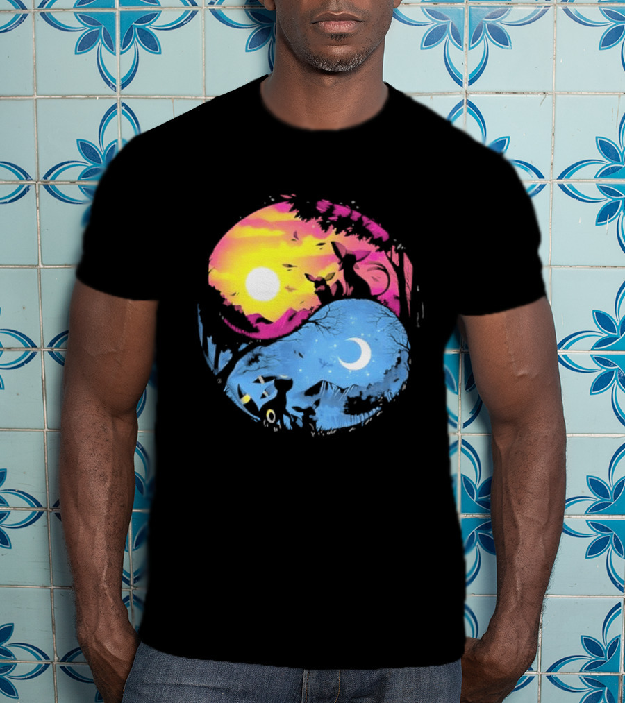 Yin Yang Espeon Umbreon Day Night Sunset Crescent Moon Harmony T-Shirt