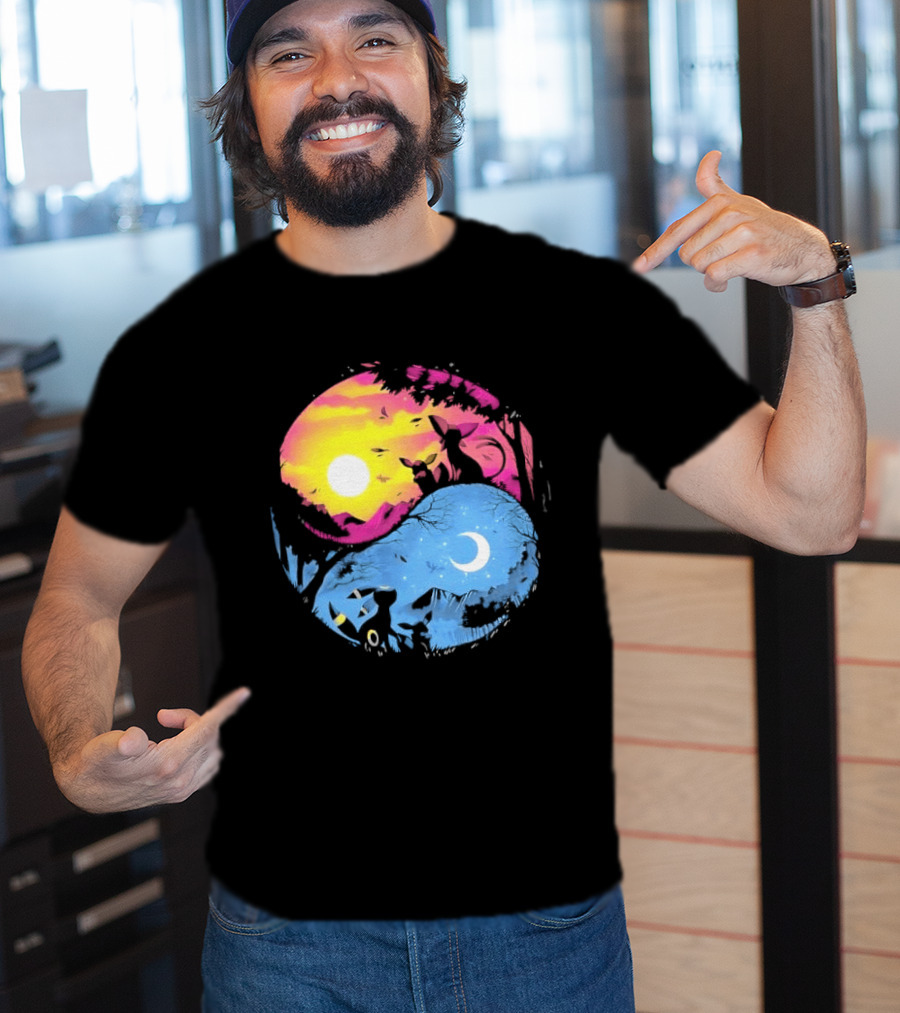 Yin Yang Espeon Umbreon Day Night Sunset Crescent Moon Harmony T-Shirt