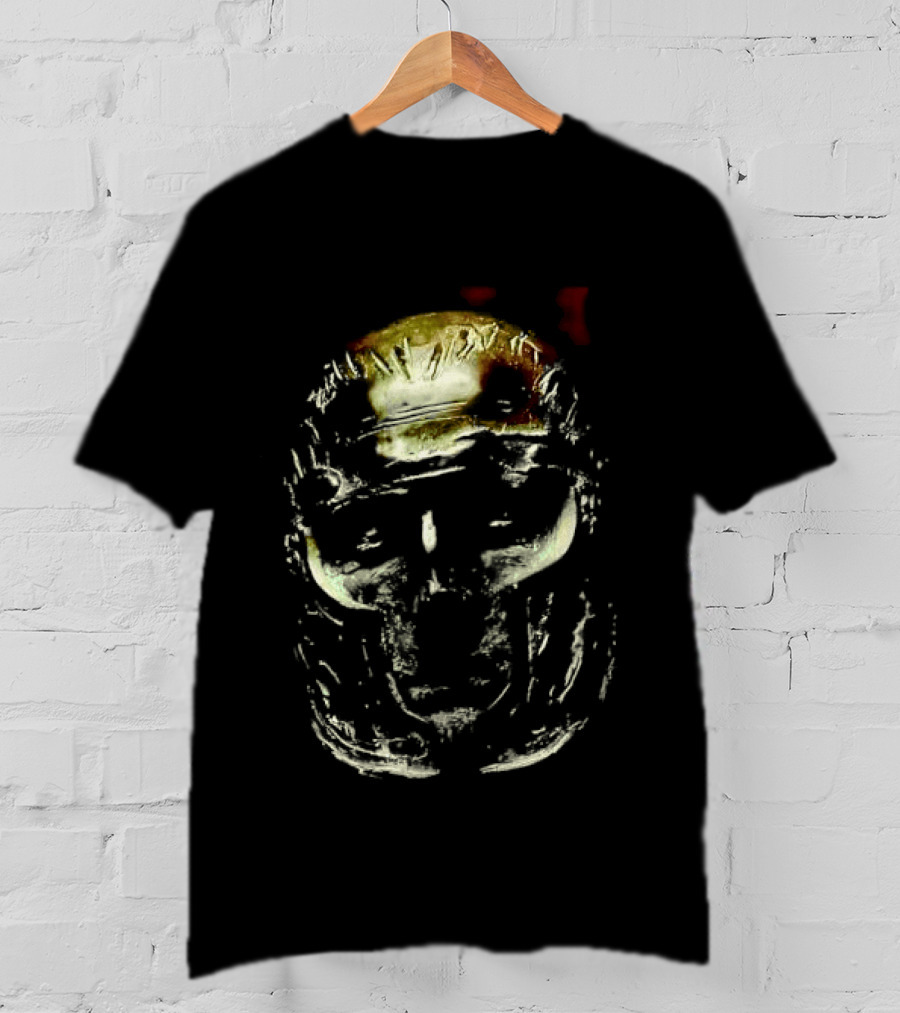 Dark Metallic Sculpted Skull Mask With Stylized Roman T-Shirt