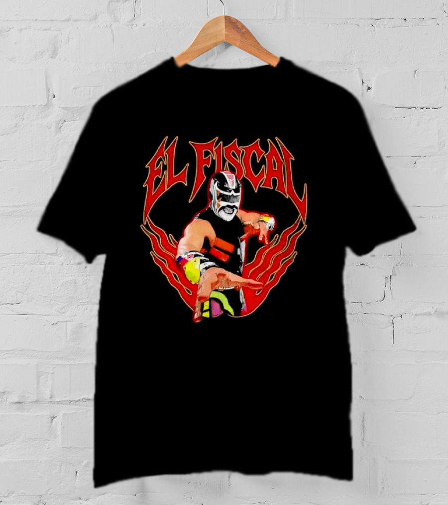 El Fiscal Masked Luchador Wrestler With Flame Hand Frame T-Shirt