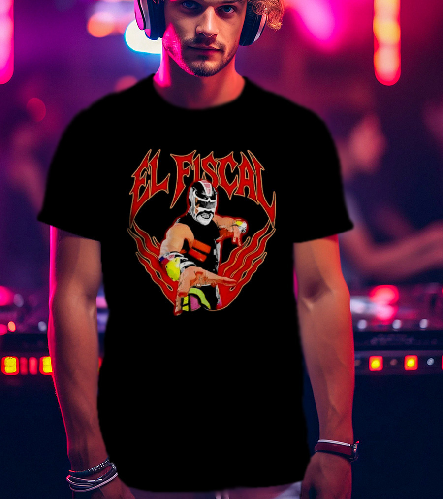 El Fiscal Masked Luchador Wrestler With Flame Hand Frame T-Shirt