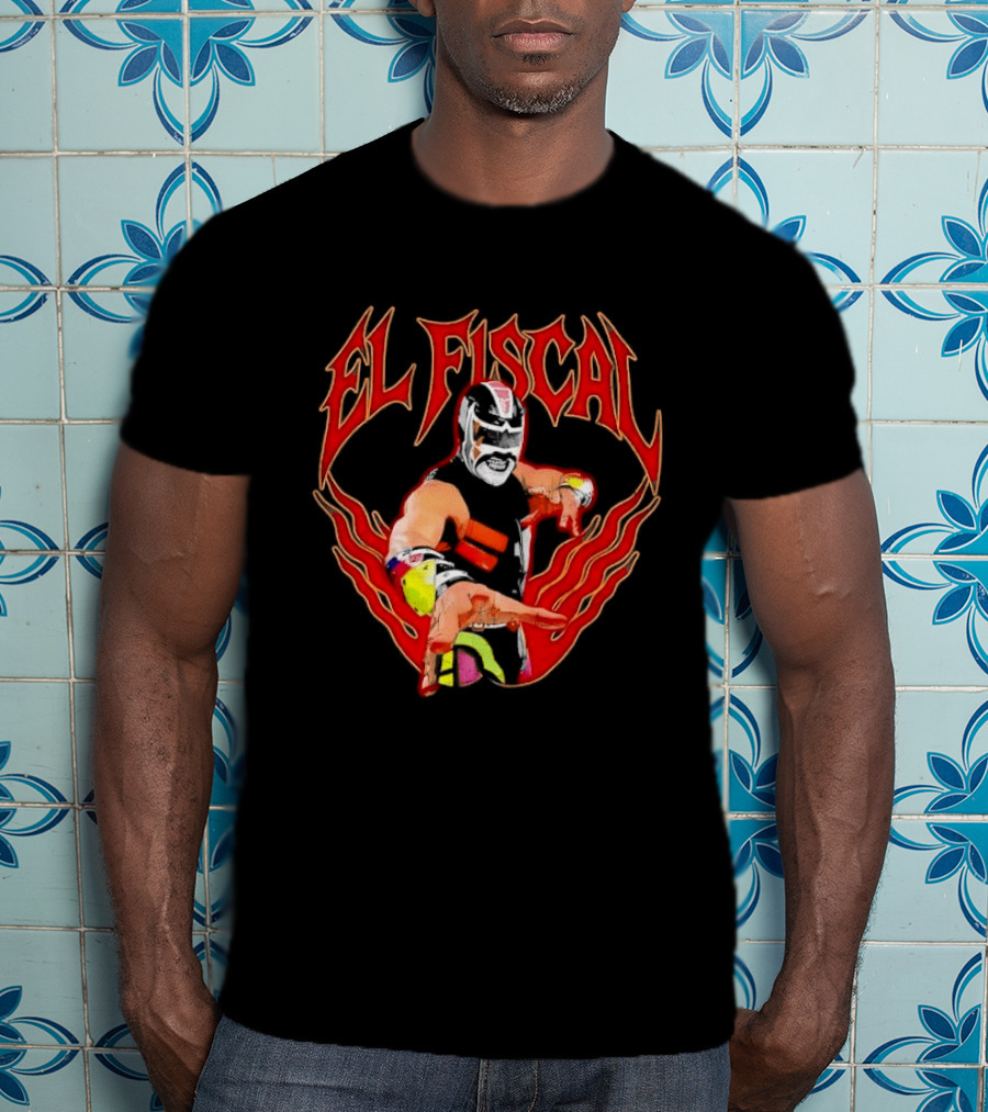 El Fiscal Masked Luchador Wrestler With Flame Hand Frame T-Shirt
