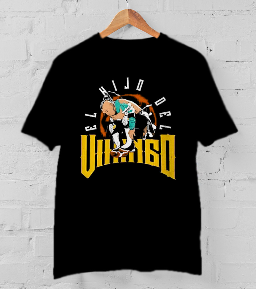 El Hijo Del Vikingo Crouching Wrestler Brown Yellow Text And Image T-Shirt
