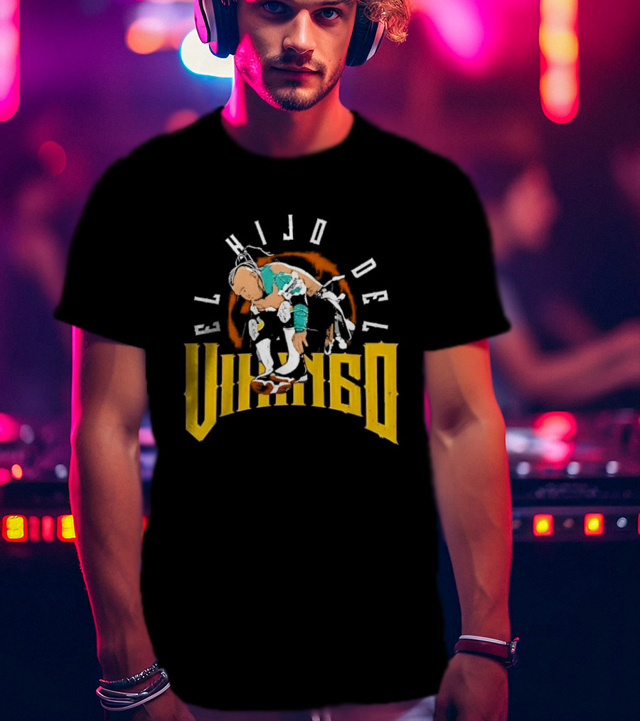 El Hijo Del Vikingo Crouching Wrestler Brown Yellow Text And Image T-Shirt