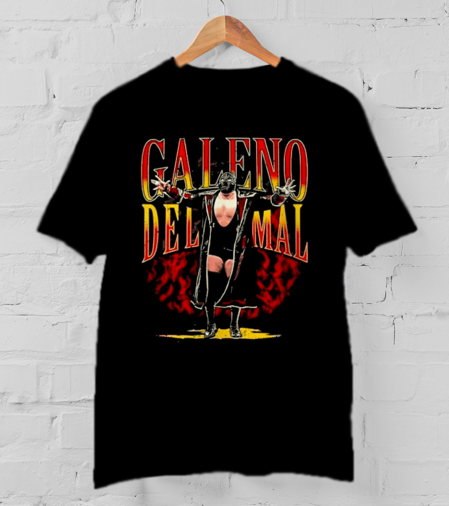 Galeno Del Mal Masked Wrestler Fiery Red Outstretched Arms T-Shirt