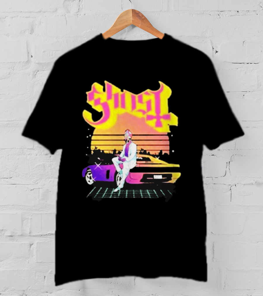 Ghost Miami Vice Retro Sunset Car Scene T-Shirt