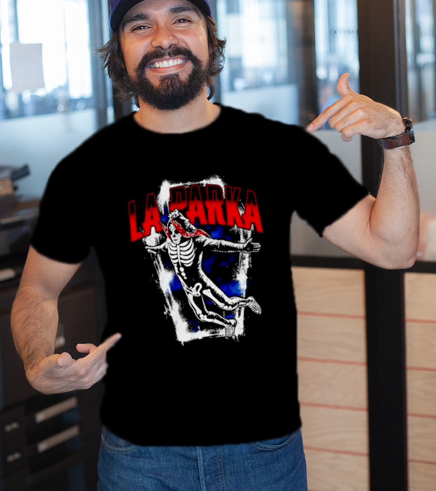 LA Parka Masked Skeleton Wrestler Jumping Distressed Frame T-Shirt