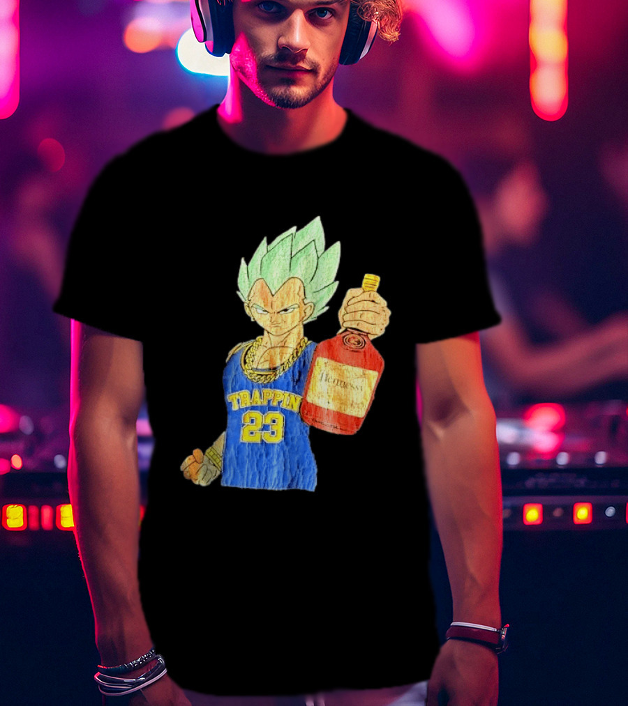 Hennessy Trappin 23 Anime Warrior Graphic Holding Bottle T-Shirt