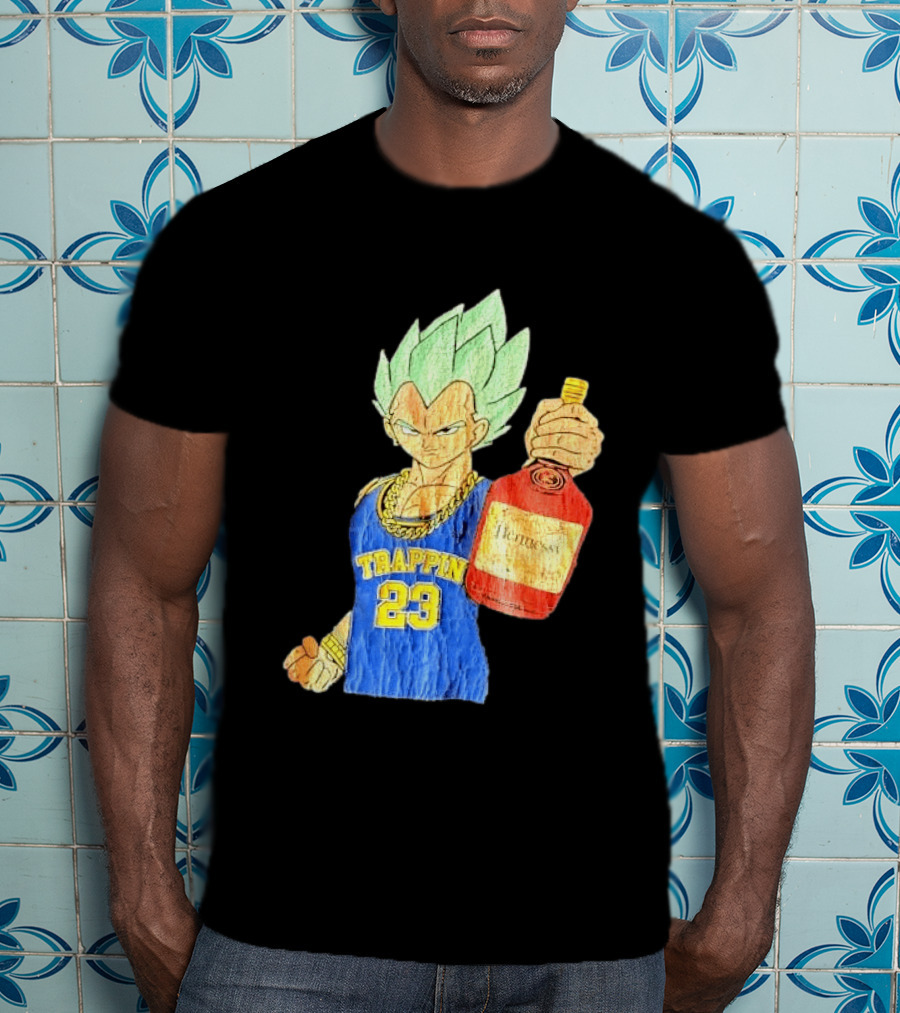 Hennessy Trappin 23 Anime Warrior Graphic Holding Bottle T-Shirt