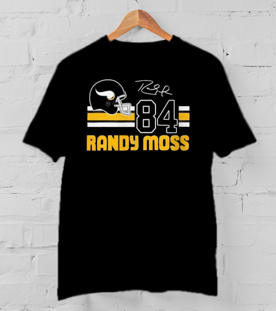 Randy Moss Minnesota Vikings 84 Helmet Stripes Autograph T-Shirt