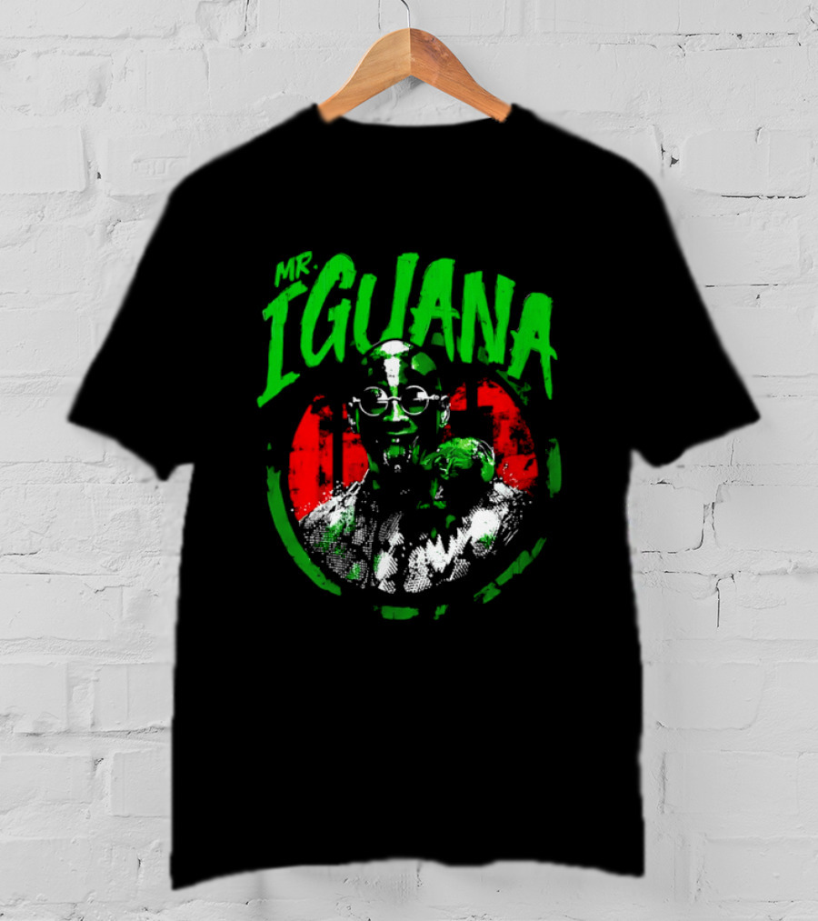 Mr Iguana Man Round Sunglasses Lizard Red Distressed Bootleg T-Shirt
