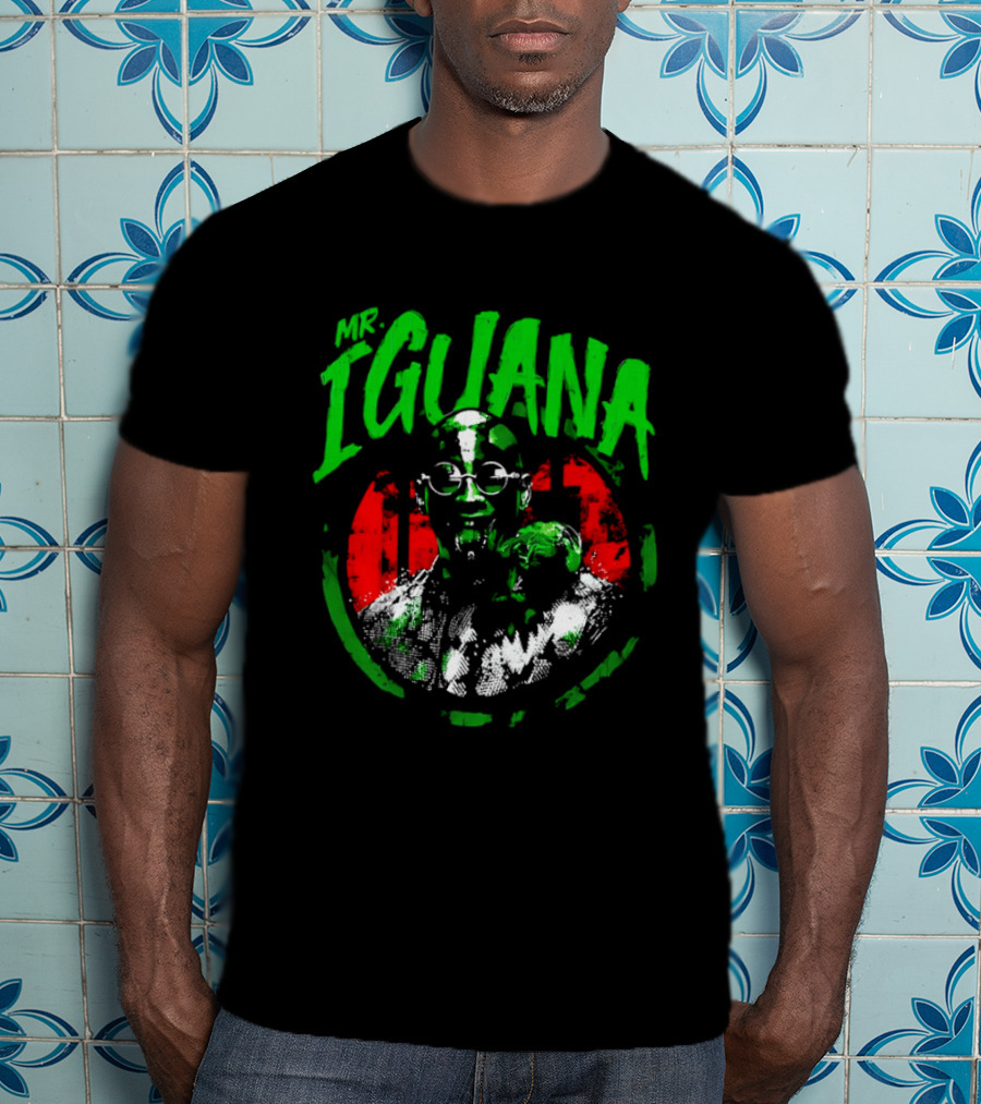 Mr Iguana Man Round Sunglasses Lizard Red Distressed Bootleg T-Shirt
