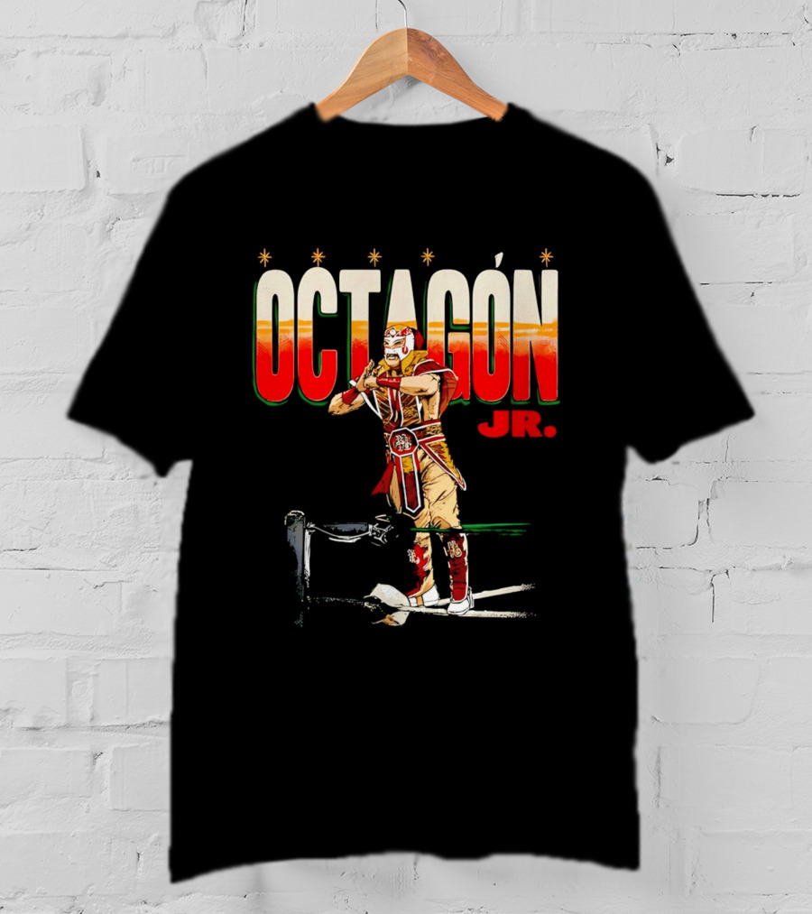 Octagon Jr Masked Lucha Libre Wrestler Ring Ropes Stars Distressed T-Shirt