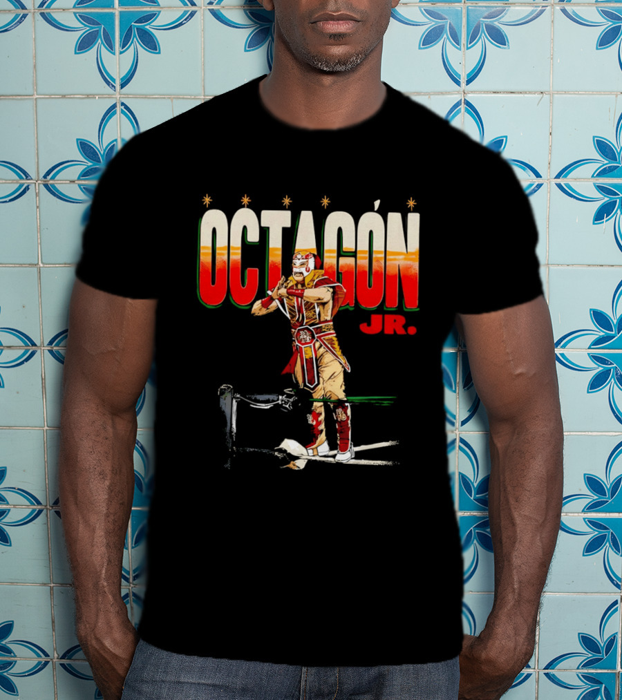 Octagon Jr Masked Lucha Libre Wrestler Ring Ropes Stars Distressed T-Shirt