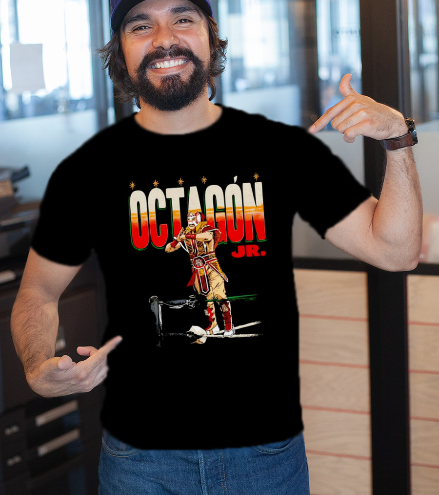 Octagon Jr Masked Lucha Libre Wrestler Ring Ropes Stars Distressed T-Shirt