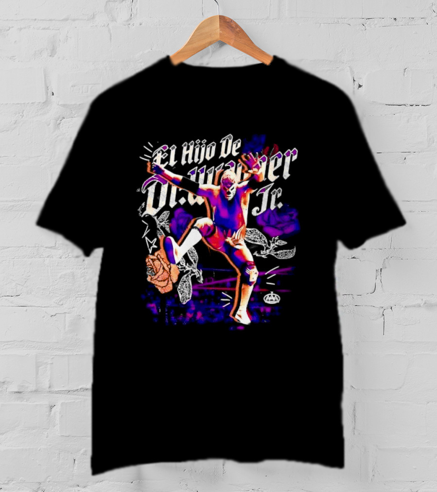 El Hijo De Dr Wagner Jr Masked Luchador Jumping Action With Roses Ring Combat T-Shirt