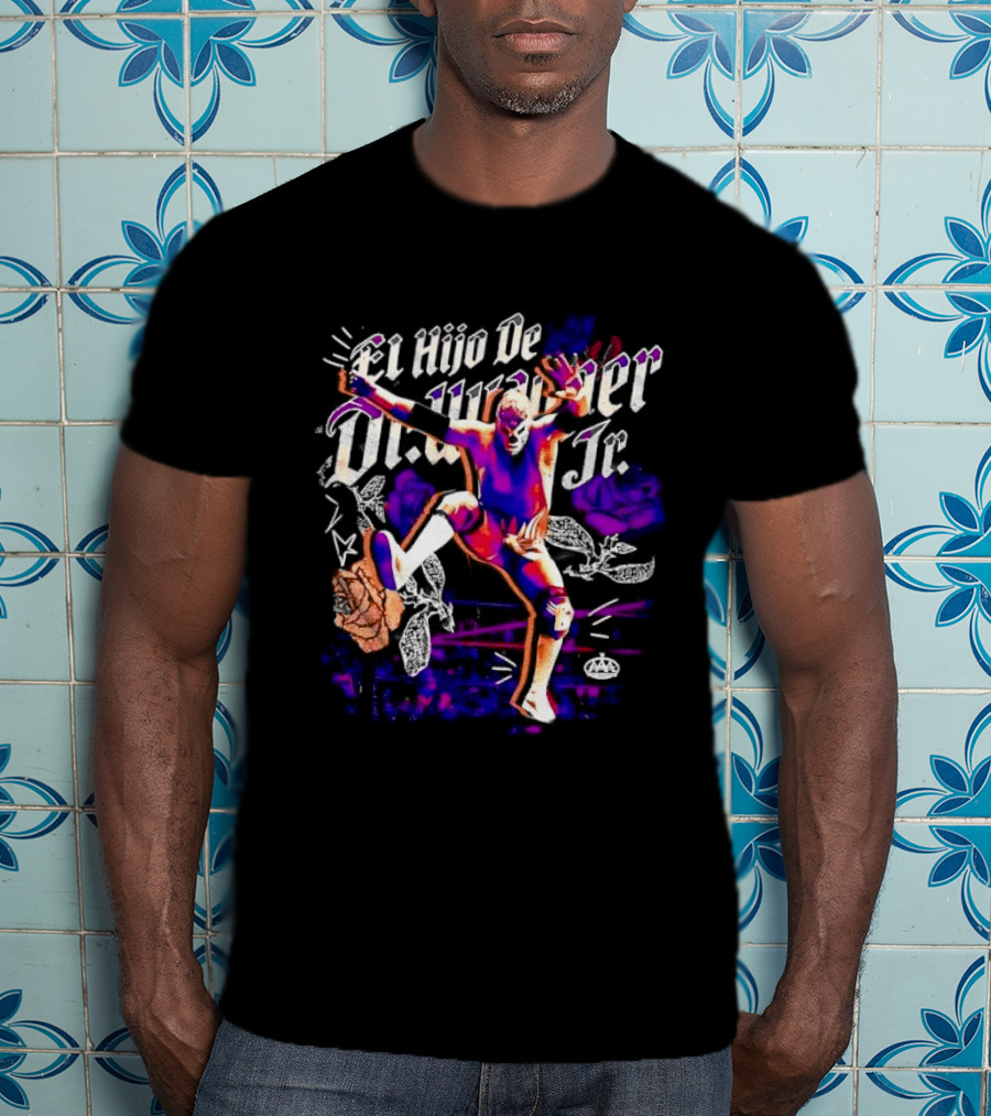 El Hijo De Dr Wagner Jr Masked Luchador Jumping Action With Roses Ring Combat T-Shirt