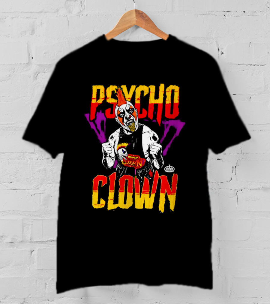 Psycho Clown Masked Luchador AAA Orange Mohawk Distressed T-Shirt