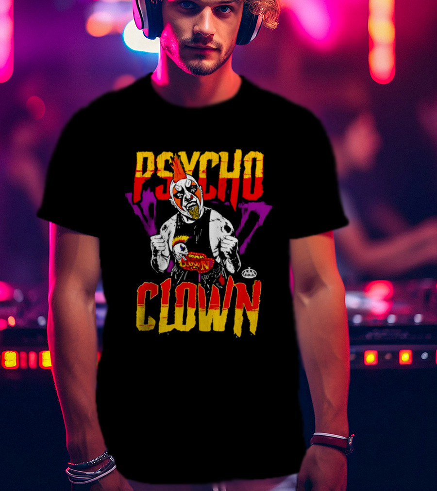 Psycho Clown Masked Luchador AAA Orange Mohawk Distressed T-Shirt
