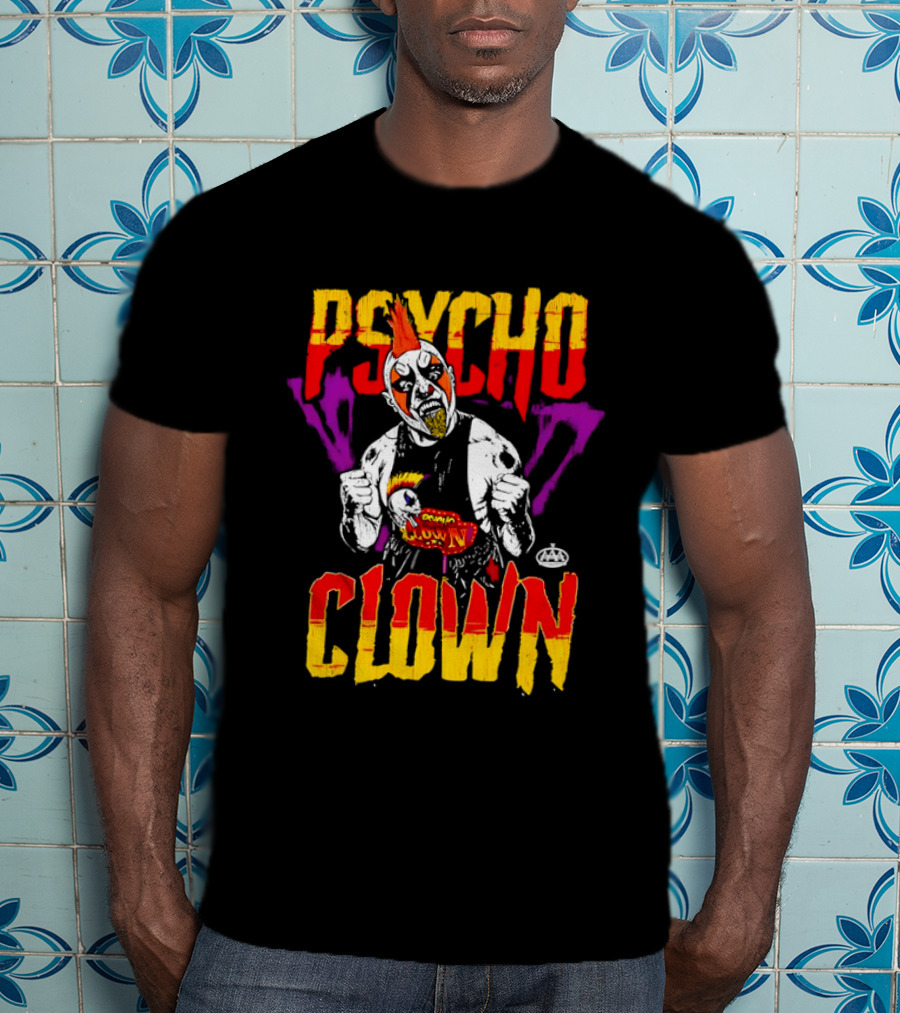 Psycho Clown Masked Luchador AAA Orange Mohawk Distressed T-Shirt