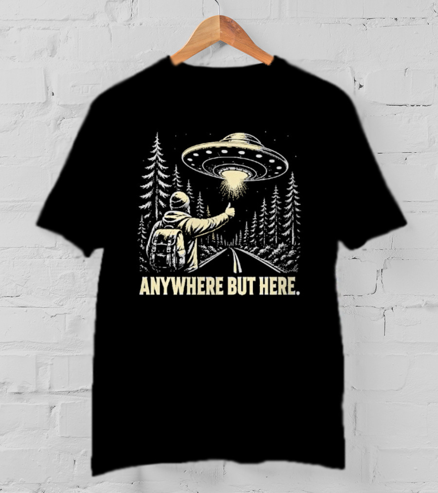 Anywhere But Here Hitchhiker UFO Forest Adventure T-Shirt