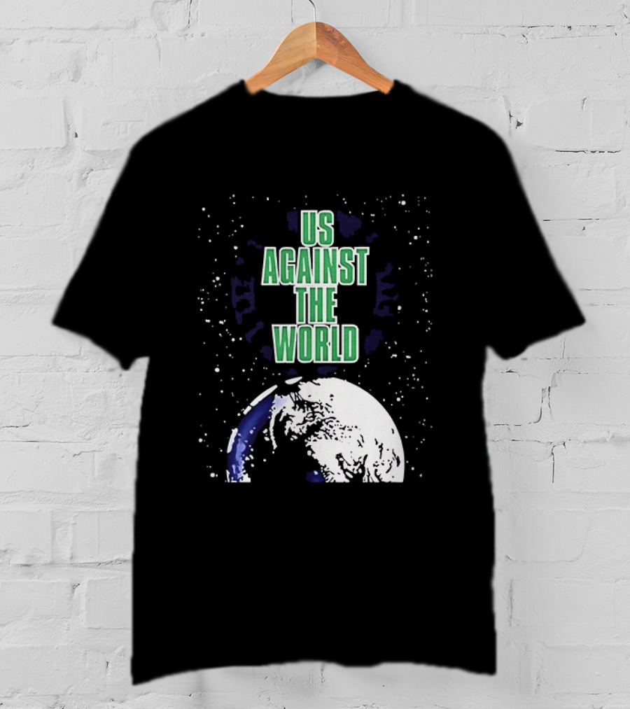 Boston Celtics Us Against The World Green Text Earth Motif T-Shirt