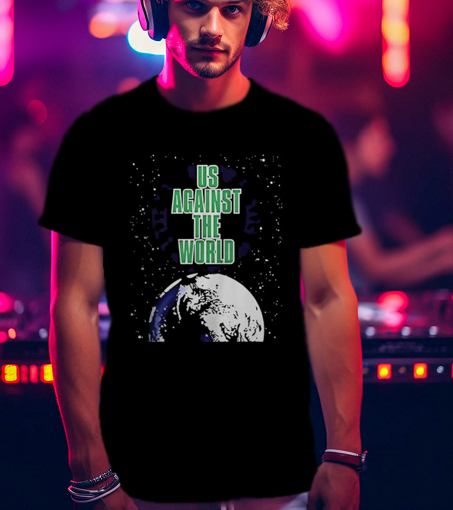 Boston Celtics Us Against The World Green Text Earth Motif T-Shirt
