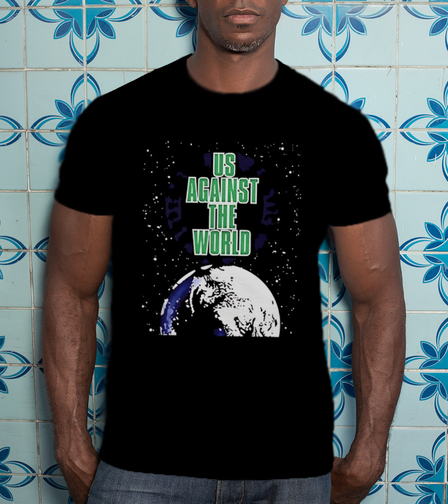 Boston Celtics Us Against The World Green Text Earth Motif T-Shirt