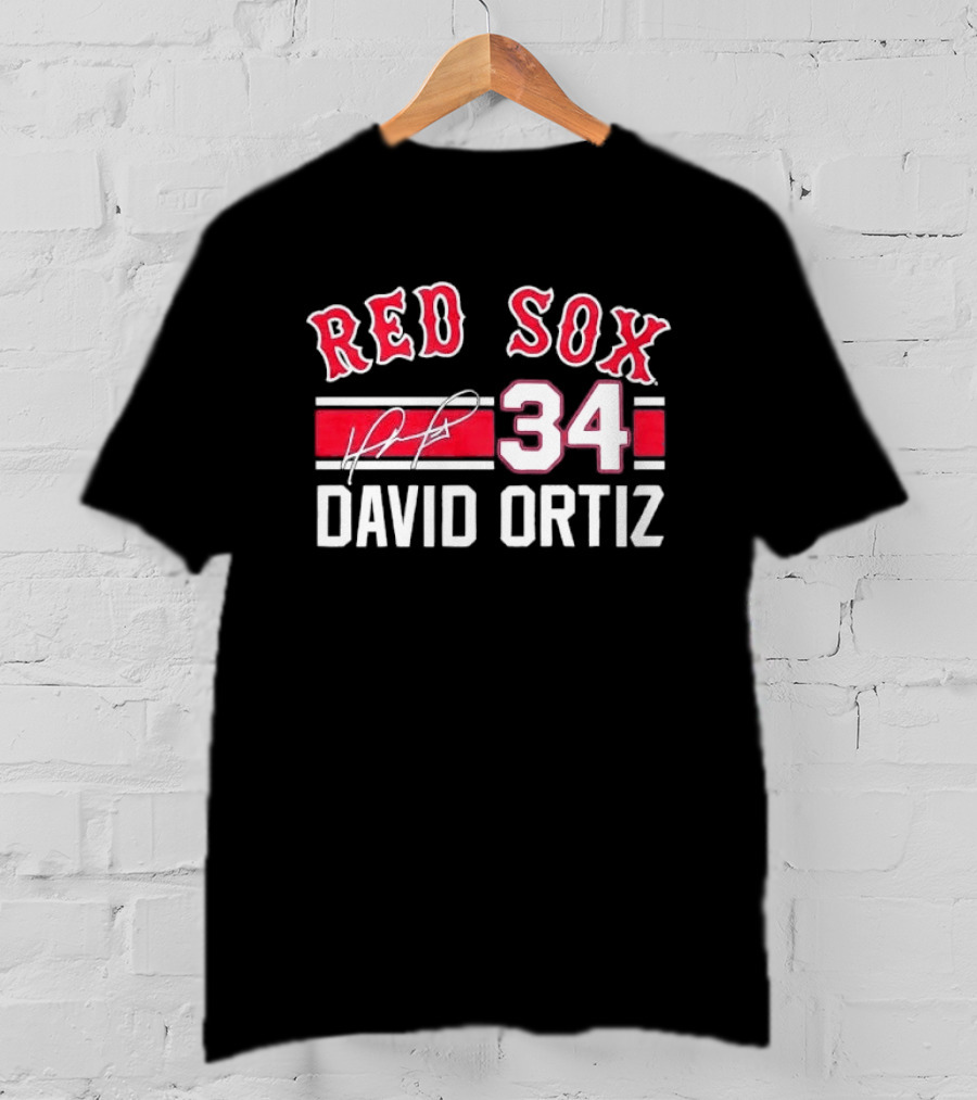 Red Sox MLB David Ortiz 34 White Stripes Distressed T-Shirt