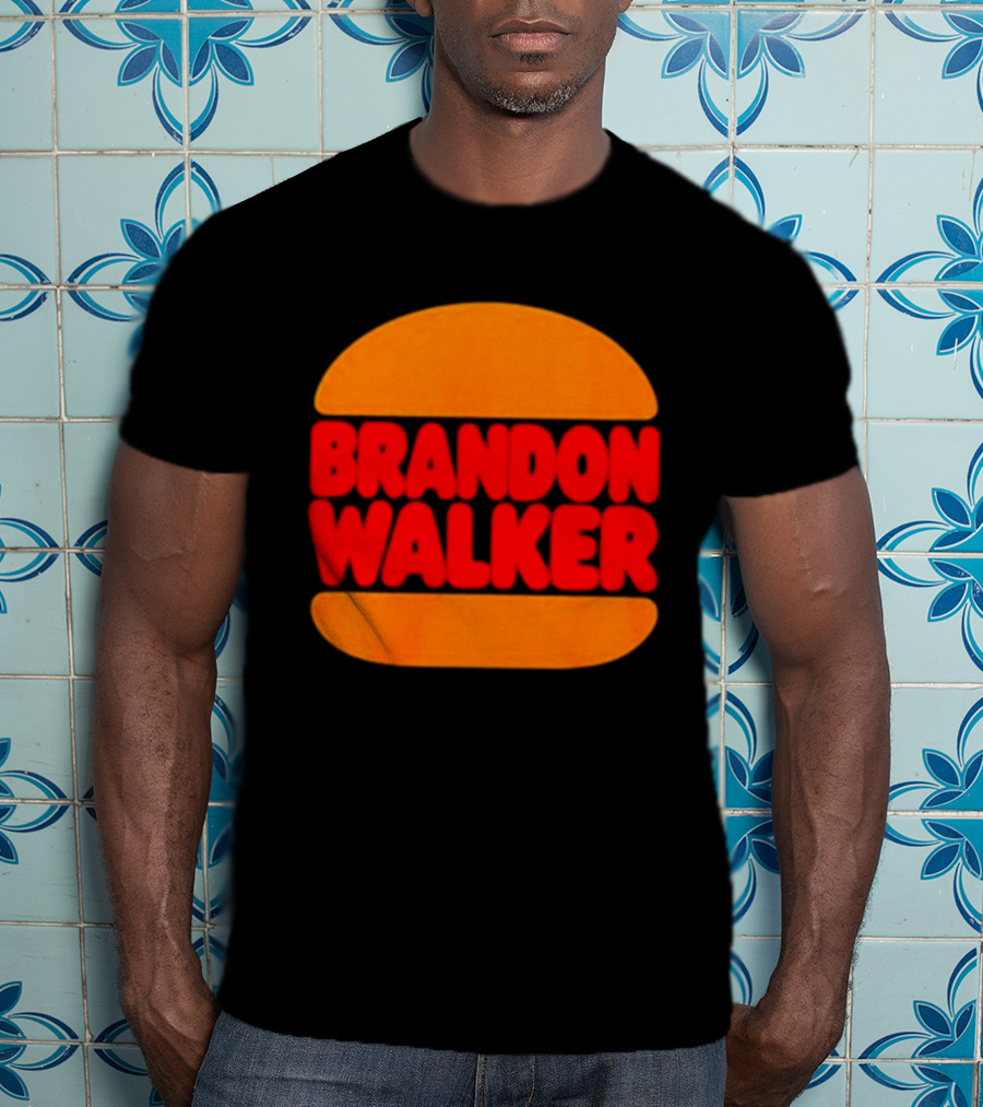 Brandon Walker Hamburger Bold Red Text Inside Orange Bun T-Shirt
