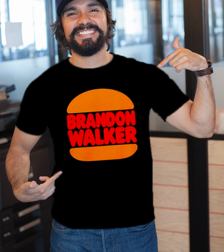 Brandon Walker Hamburger Bold Red Text Inside Orange Bun T-Shirt