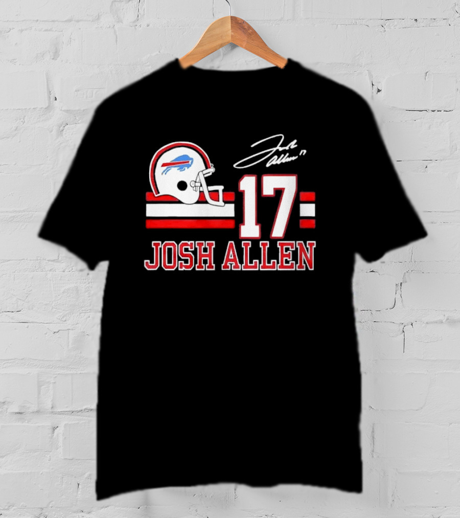 Josh Allen 17 Buffalo Bills Helmet Red Stripes Distressed T-Shirt
