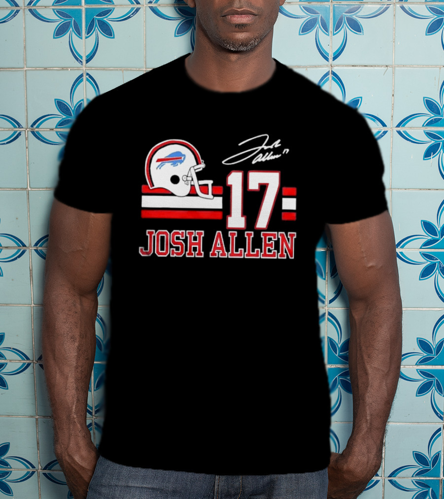Josh Allen 17 Buffalo Bills Helmet Red Stripes Distressed T-Shirt