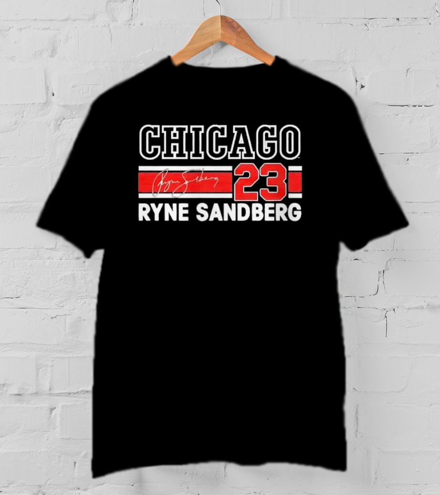 Chicago Cubs Ryne Sandberg 23 Red White Horizontal Stripes Distressed T-Shirt