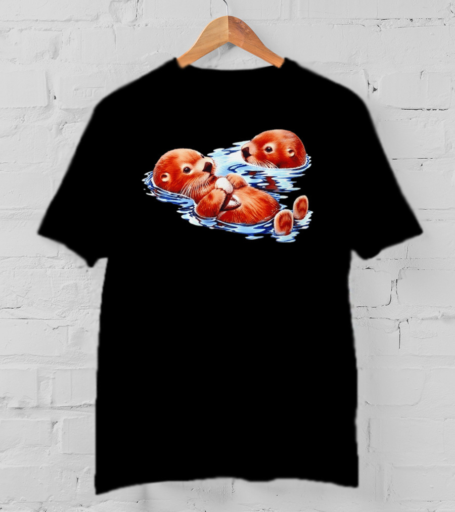 Otters Go With The Flow Cute Playful Swimming Pair T-Shirt