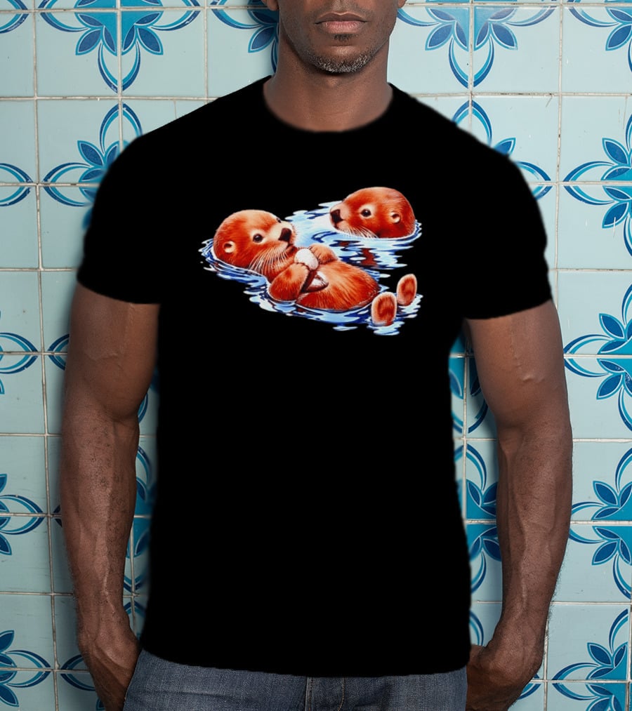 Otters Go With The Flow Cute Playful Swimming Pair T-Shirt