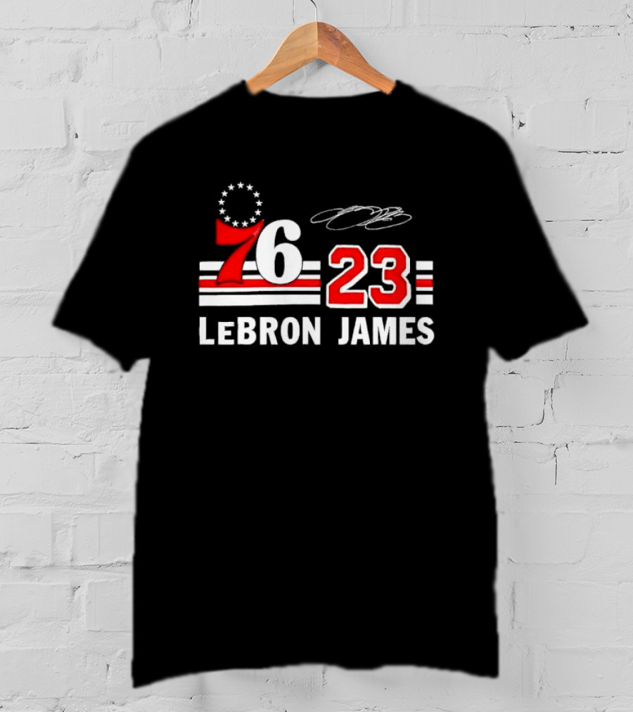 Philadelphia 76 23 Lebron James Red White Stripes Distressed T-Shirt