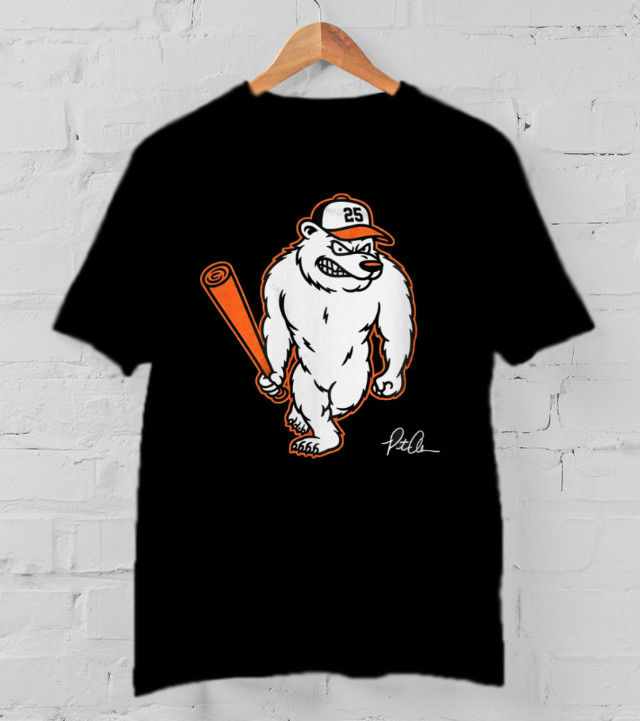 Polar Bear Pete Baseball Bear With Orange Bat And Cap Number 25 Art By Pete Alonso T-Shirt
