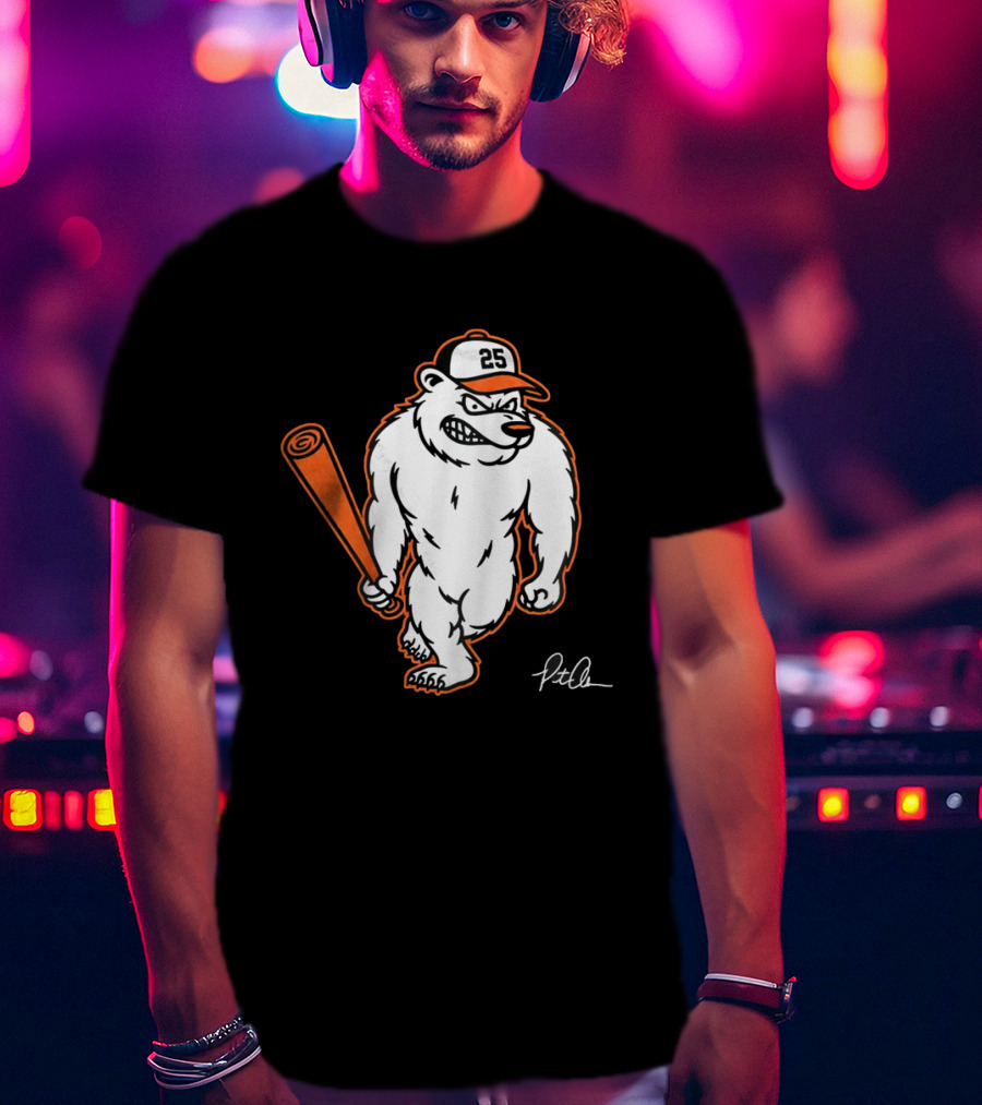 Polar Bear Pete Baseball Bear With Orange Bat And Cap Number 25 Art By Pete Alonso T-Shirt