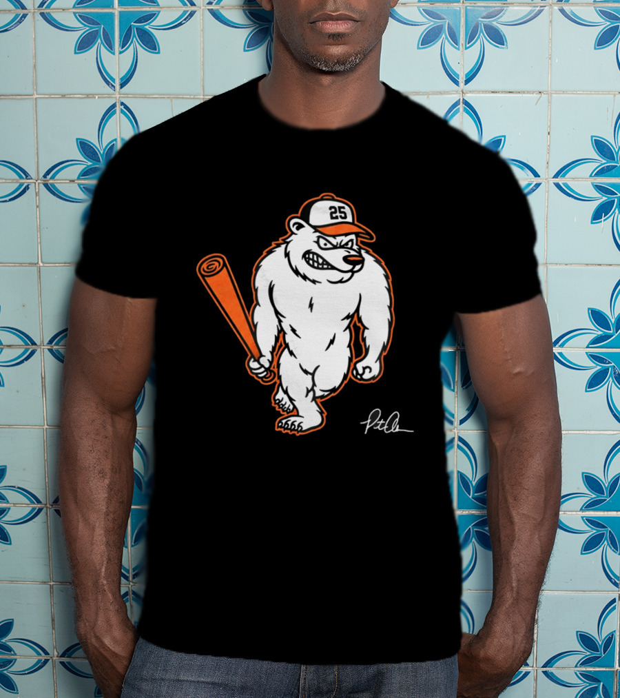 Polar Bear Pete Baseball Bear With Orange Bat And Cap Number 25 Art By Pete Alonso T-Shirt
