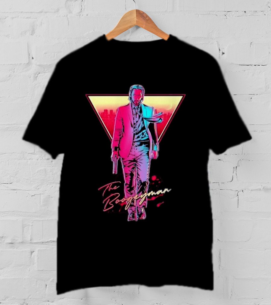 The Boogeyman John Wick Neon Triangle Sunset Walking Gun T-Shirt