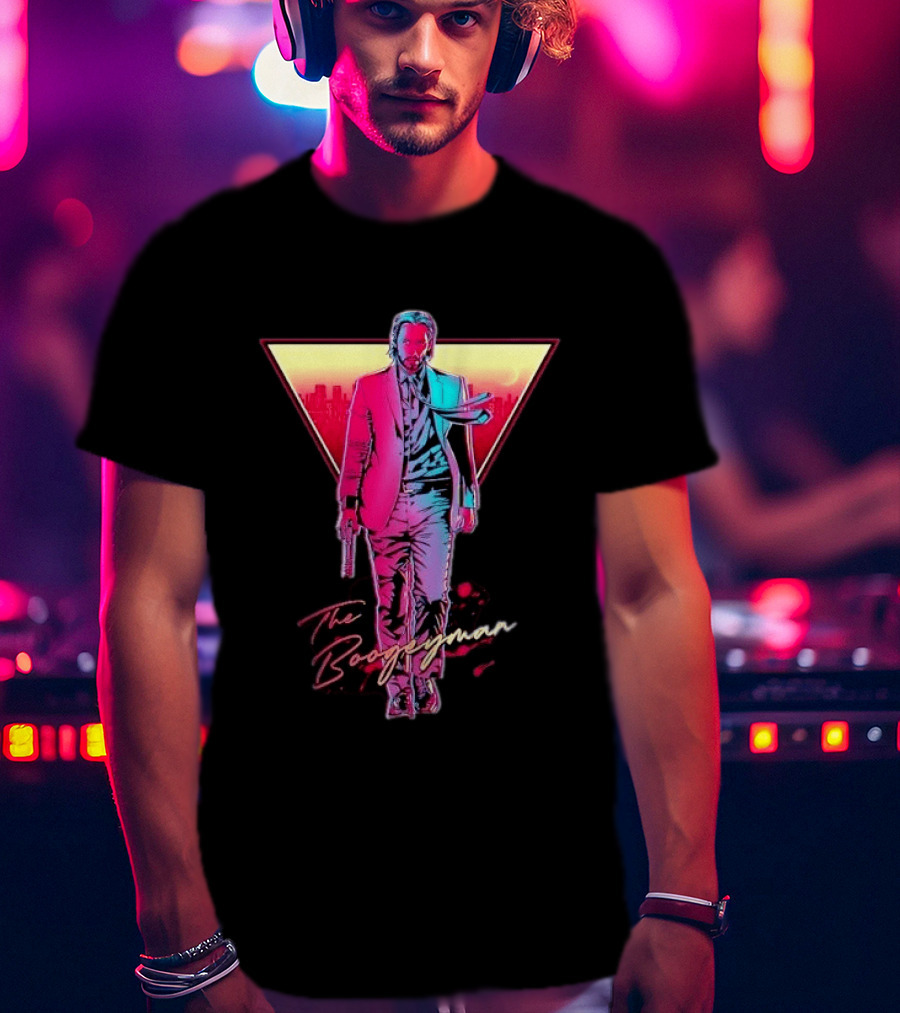 The Boogeyman John Wick Neon Triangle Sunset Walking Gun T-Shirt