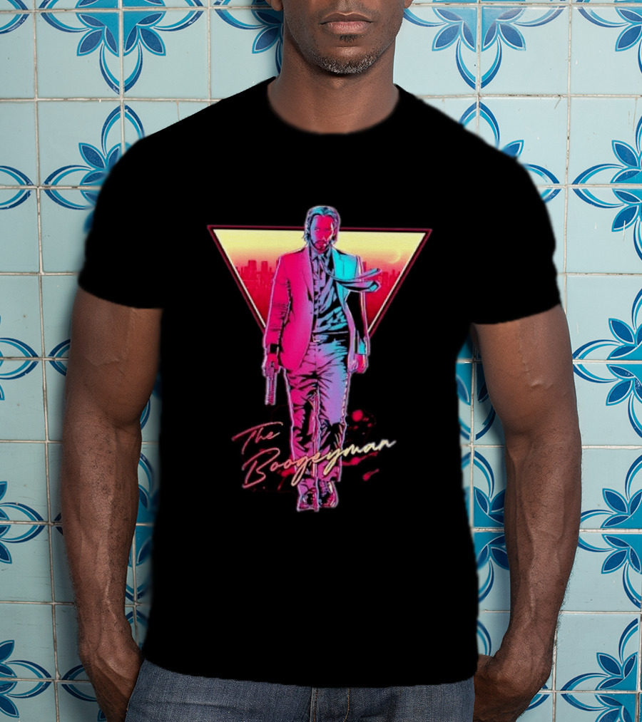 The Boogeyman John Wick Neon Triangle Sunset Walking Gun T-Shirt