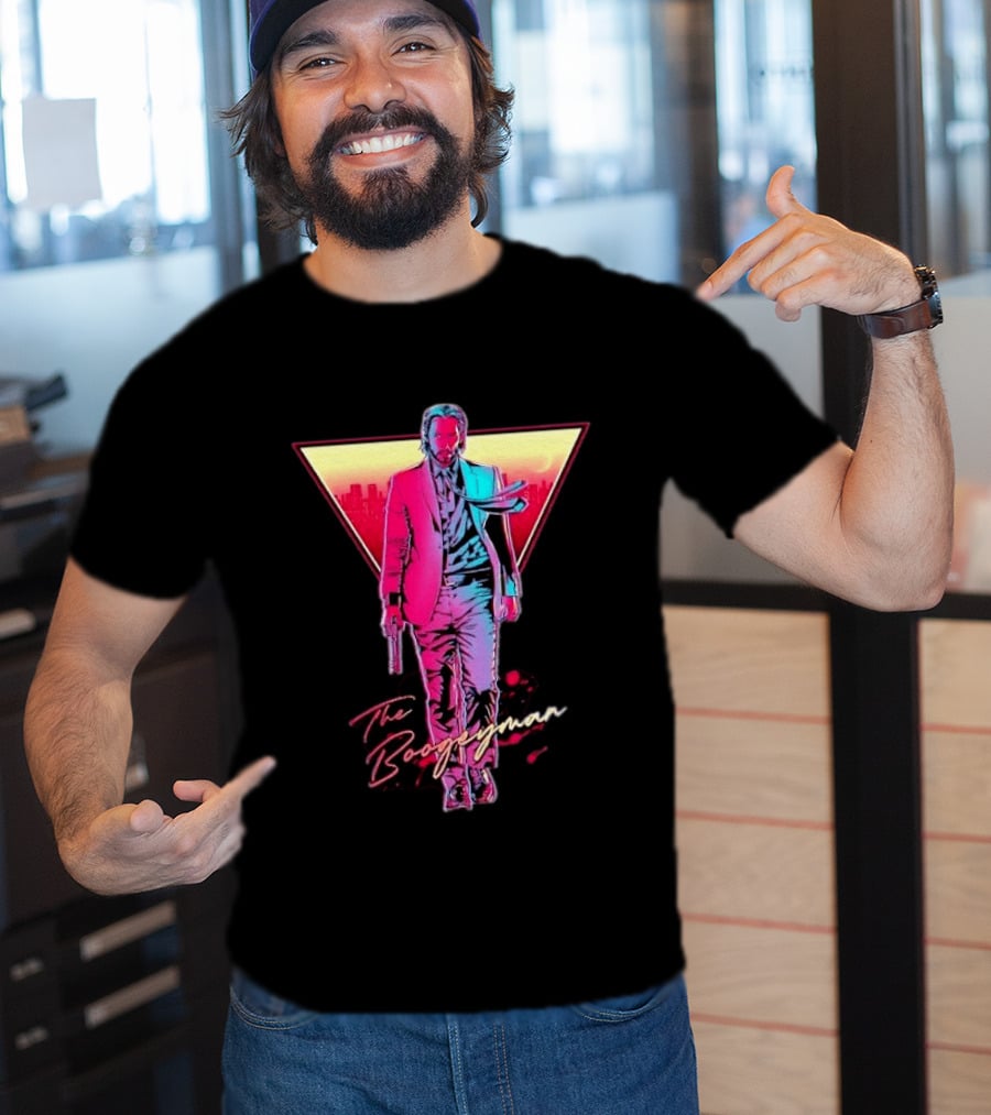 The Boogeyman John Wick Neon Triangle Sunset Walking Gun T-Shirt
