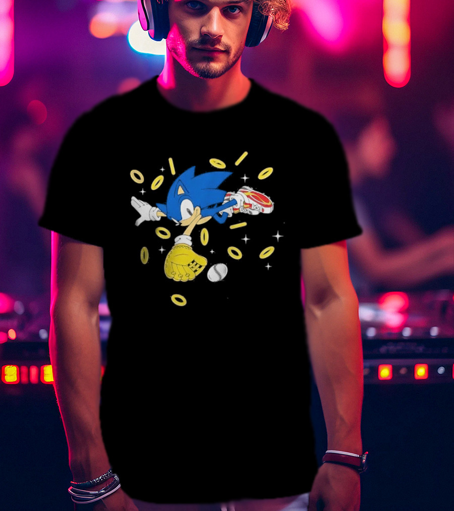 The Hedgehog Running Collecting Rings With Baseball Glove And Ball T-Shirt