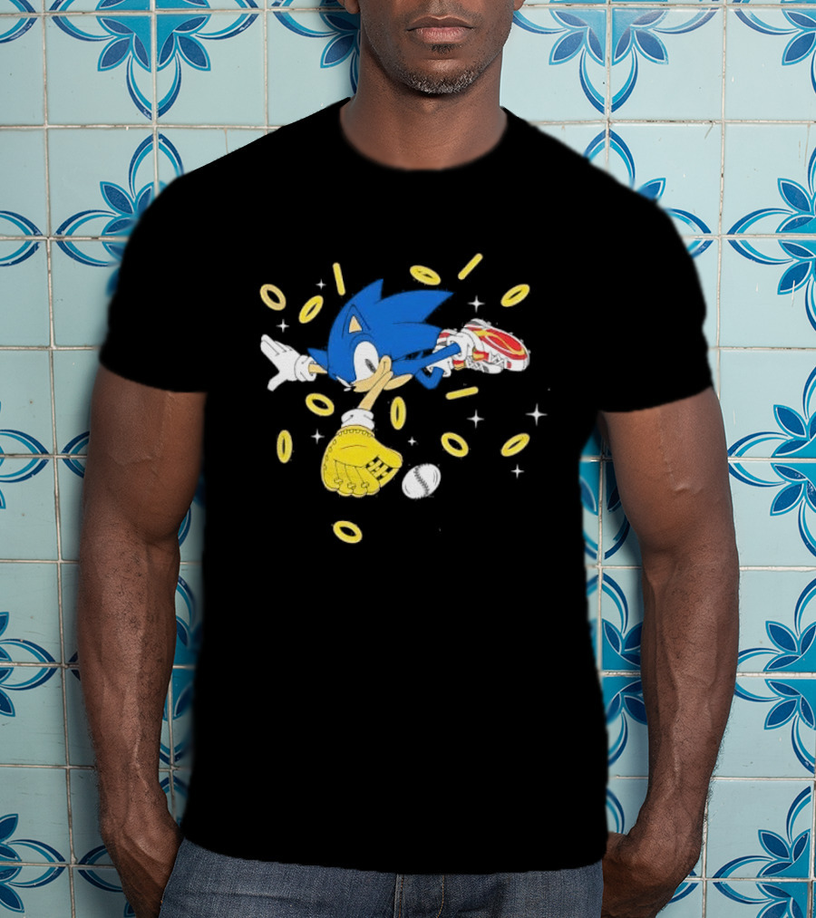 The Hedgehog Running Collecting Rings With Baseball Glove And Ball T-Shirt